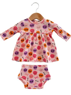 Organic Waffle Simple Dress & Bloomer, Candy Skulls Pink