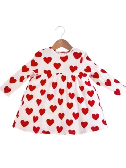 Organic Waffle Simple Dress, Red Heart
