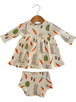 Organic Waffle Simple Dress & Bloomer, Cottontail