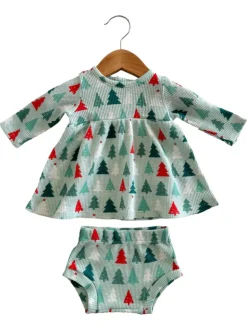 Organic Waffle Simple Dress & Bloomer, Festive Firs