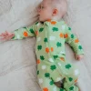 Organic Waffle 2-Way Zip Footie, Green Clover