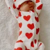 Organic Waffle 2-Way Zip Footie, Red Heart