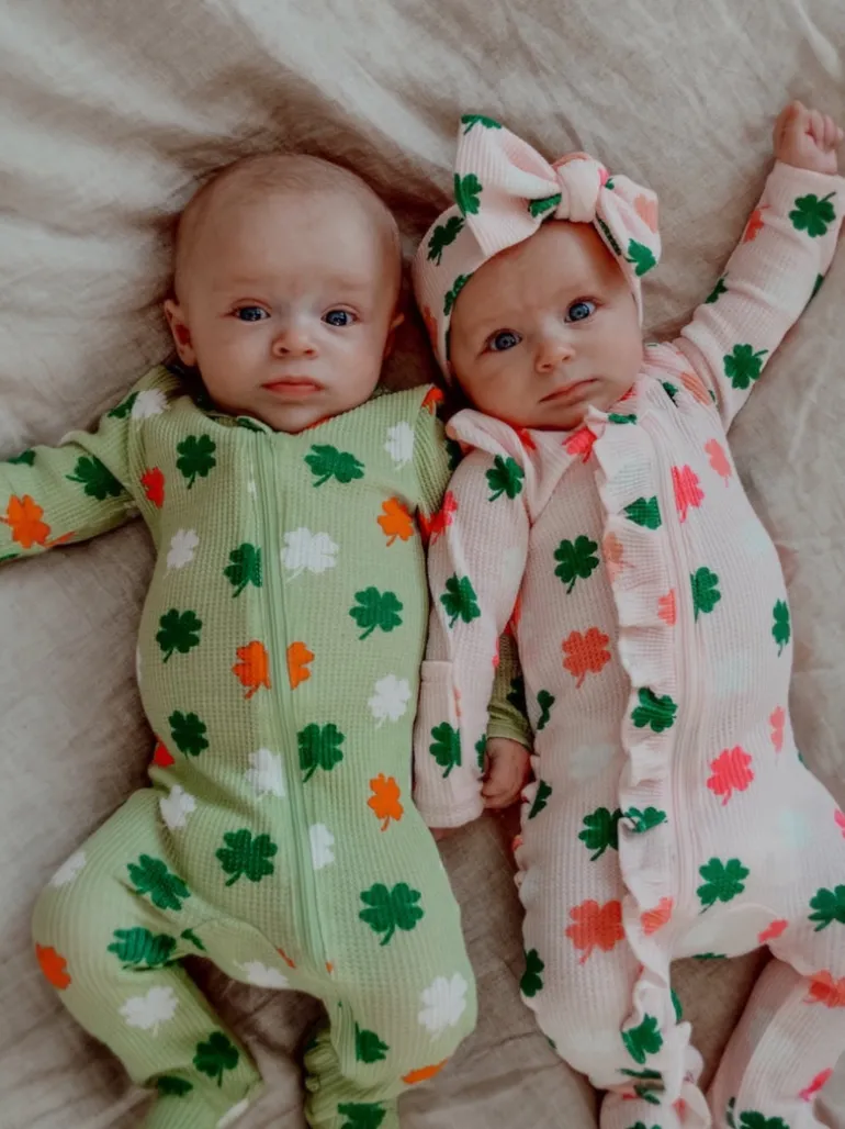 Organic Waffle 2-Way Zip Footie, Green Clover