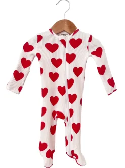 Organic Waffle 2-Way Zip Footie, Red Heart