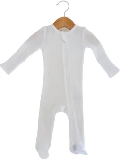Organic Waffle 2-Way Zip Footie, Lucent White