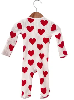 Organic Waffle 2-Way Zip Footie, Red Heart