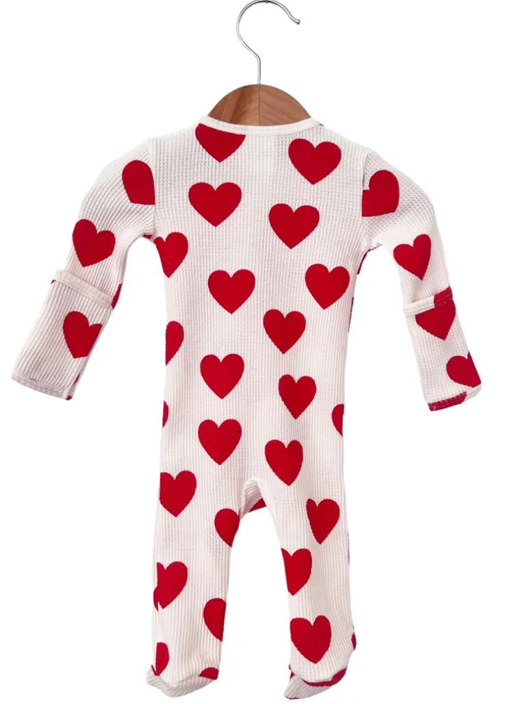 Organic Waffle 2-Way Zip Footie, Red Heart