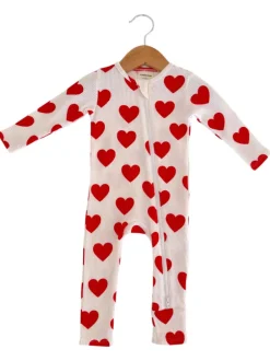 Organic Waffle 2-Way Zip Romper, Red Heart