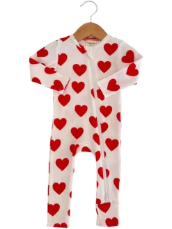Organic Waffle 2-Way Zip Romper, Red Heart