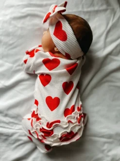 Organic Waffle 2-Way Zip Ruffle Footie, Red Heart