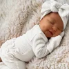 Organic Waffle 2-Way Zip Ruffle Footie, Lucent White