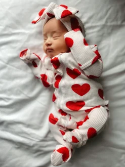 Organic Waffle 2-Way Zip Ruffle Footie, Red Heart
