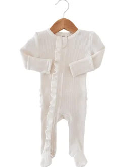 Organic Waffle 2-Way Zip Ruffle Footie, Snow