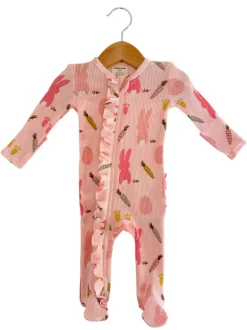 Organic Waffle 2-Way Zip Ruffle Footie, Cottontail Pink