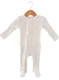 Organic Waffle 2-Way Zip Ruffle Footie, Snow