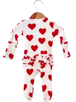 Organic Waffle 2-Way Zip Ruffle Footie, Red Heart