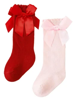 2-Pack Bow Socks, Red & Pink