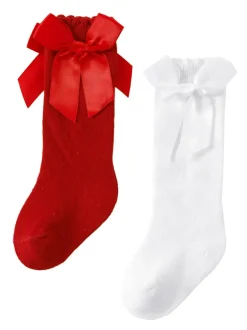 2-Pack Bow Socks, Red & White