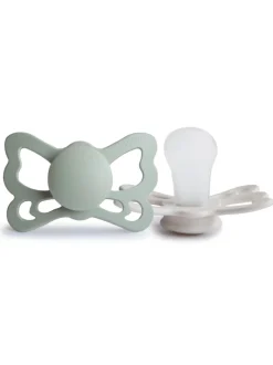 2-Pack Butterfly Anatomical Silicone Pacifiers, Sage/Silver Grey (6-18 months)