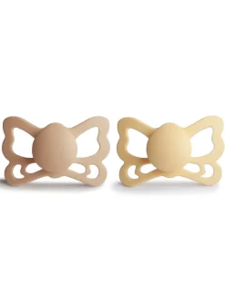 2-Pack Butterfly Anatomical Silicone Pacifiers, Pale Daffodil/Silky Satin (6-18 months)