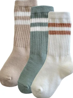 3-Pack Tube Socks, Latte/Sage/White/Mocha Stripe