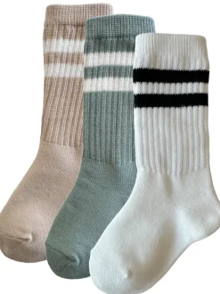 3-Pack Tube Socks, Latte/Sage/White/Black Stripe