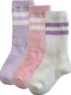 3-Pack Tube Socks, Lavender/Soft Pink/White/Amethyst Stripe
