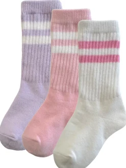 3-Pack Tube Socks, Lavender/Soft Pink/White/Carnation Stripe
