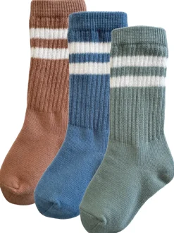 3-Pack Tube Socks, Mocha/French Blue/Sage Stripe