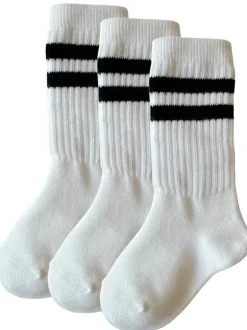 3-Pack Tube Socks, White/Black Stripe