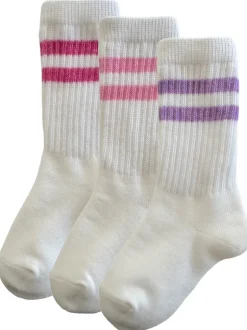 3-Pack Tube Socks, White/Cerise/Carnation/Amethyst Stripe