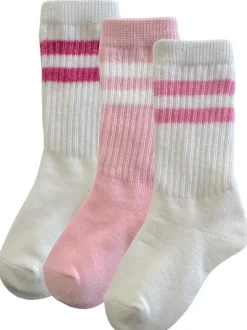 3-Pack Tube Socks, White/Cerise/Soft Pink/White/Carnation Stripe