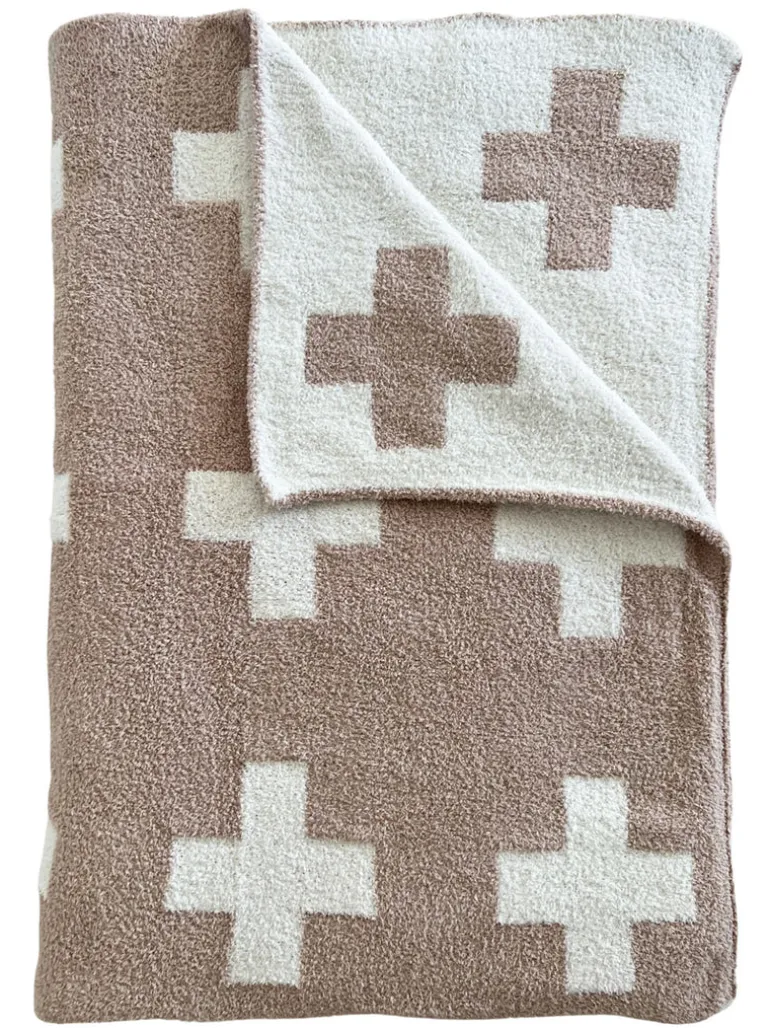 Phufy® Bliss Sofa Blanket, Cocoa/White Cross