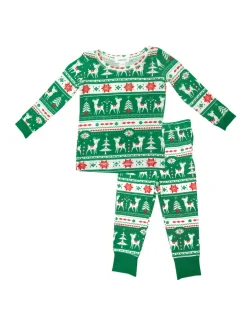 2-Piece Lounge Wear Set, Vintage Deer Fair Isle Jolly Green