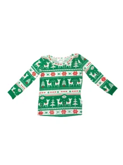 2-Piece Lounge Wear Set, Vintage Deer Fair Isle Jolly Green