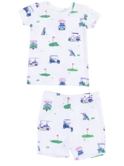 2-Piece Short Loungewear Set, Vintage Golf Carts Pink