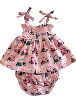 Pink Golf Cart / Organic Smocked Set