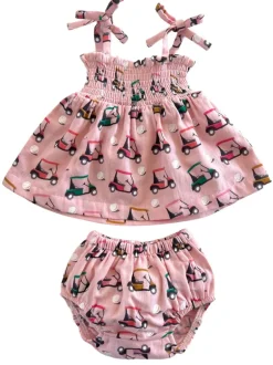 Pink Golf Cart / Organic Smocked Set