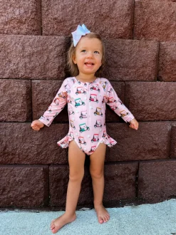 Pink Golf Cart / Skipper Rashguard Swimsuit / UPF 50+