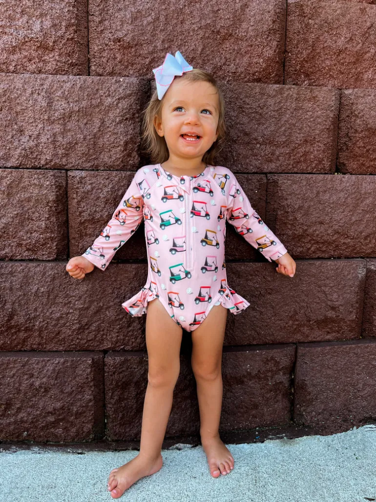 Pink Golf Cart / Skipper Rashguard Swimsuit / UPF 50+