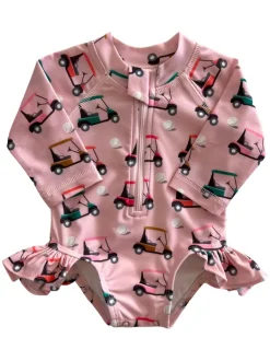Pink Golf Cart / Skipper Rashguard Swimsuit / UPF 50+