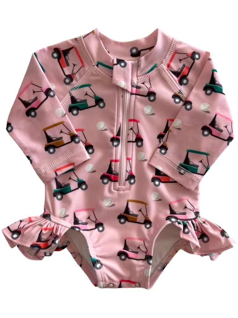 Pink Golf Cart / Skipper Rashguard Swimsuit / UPF 50+