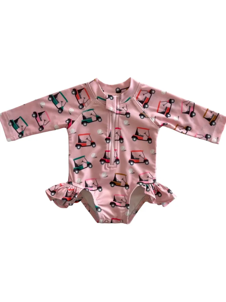 Pink Golf Cart / Skipper Rashguard Swimsuit / UPF 50+