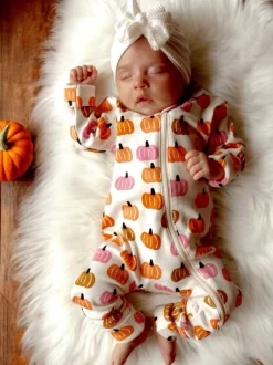 Pink Pumpkin Patch / Organic 2-Way Zip Romper