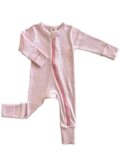 Pink Stripe / Organic Ribbed 2-Way Zip Romper