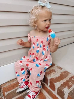 Popsicle Pink / Organic Smocked Jumpsuit