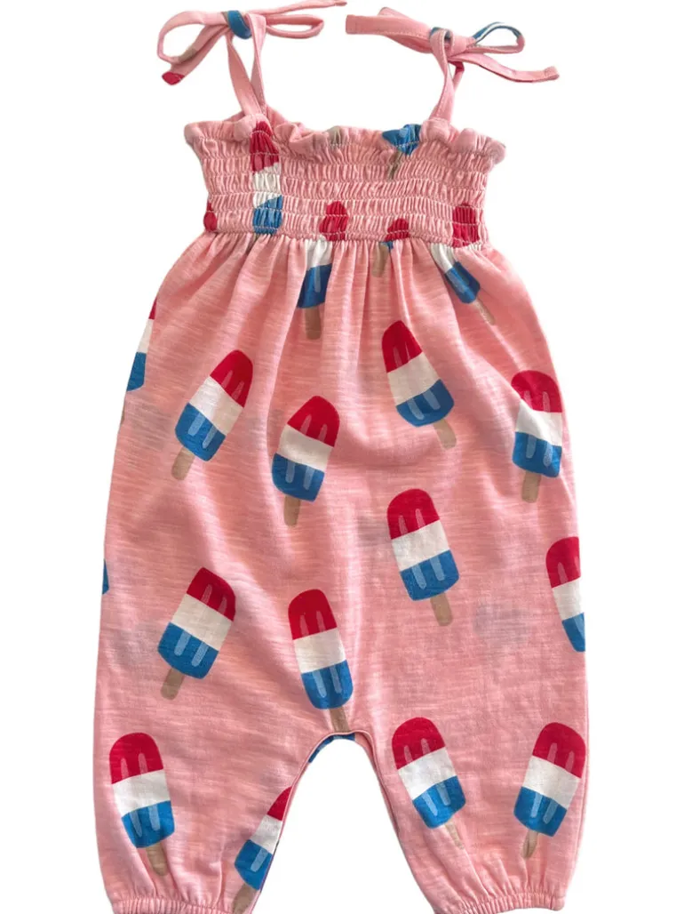 Popsicle Pink / Organic Smocked Jumpsuit
