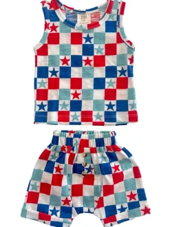 Red, White & Blue Checkerboard / Organic Tank & Short Set
