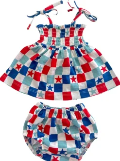 Red, White & Blue Checkerboard / Organic Smocked Set