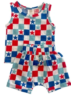 Red, White & Blue Checkerboard / Organic Tank & Short Set